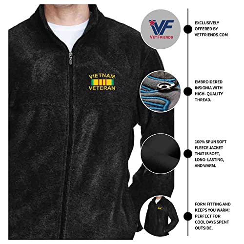 Vietnam Veteran Fleece Embroidered Jacket for Men Black Full-zip with Pockets4
