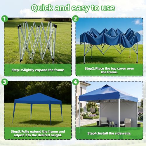 Image of 10x10 Blue Pop-Up Awning, Height-Adjustable, Portable Gazebo, One-Click Setup, Comes with a Storage Bag on Wheels-Perfect for Summer Parties, Outdoor Weddings, Backyard Barbecues, and Beach Events