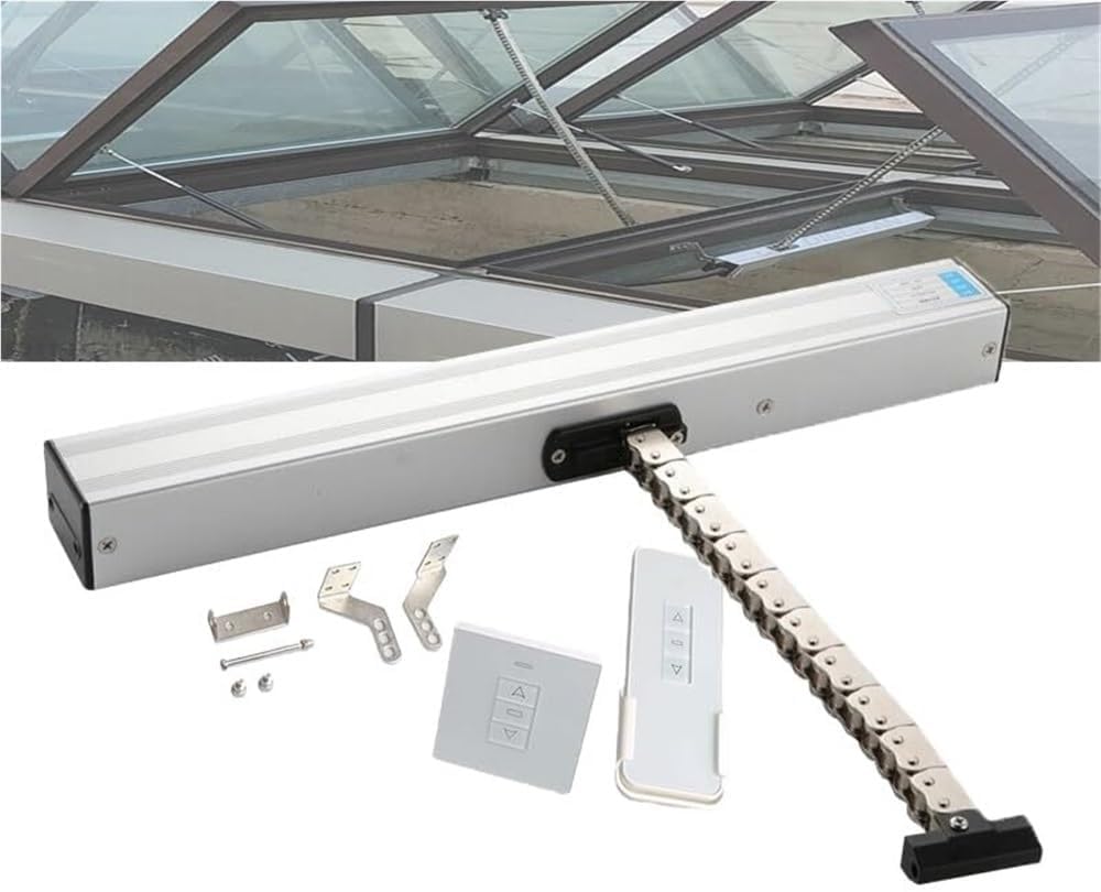 Electric Chain Window Opener Actuator, Electric Window Opener Actuator (24V), 300mm-800mm Travel, with Remote Control + Switch, Suitable for Skylight Greenhouse/roof Vents(1000mm)