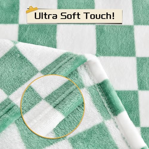 Image of Yurhap Checkered Baby Blanket Fleece Baby Blankets for Boys, Ultra Soft Cozy Fluffy Infant Toddler Newborn Receiving Gifts for Crib Stroller, 30x40 Inch, Jade Green