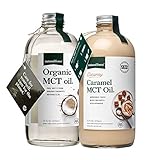 Natural Force Creamy Caramel MCT Oil + Organic Full Spectrum MCT Oil – Gluten-Free, Non GMO, 100% Pure Coconut MCTs from Organic Coconuts – Keto, Paleo, and Vegan – 2x 16 Ounce Glass Bottles