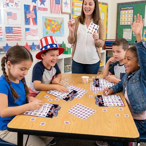 Joy Bang 250 Anniversary USA Bingo Card Games for Kids Adults, Celebrate America 250 Years Game 250th Anniversary USA Merchandise 4th of July Bingo Patriotic Crafts Activities Party Favors Supplies — view 6