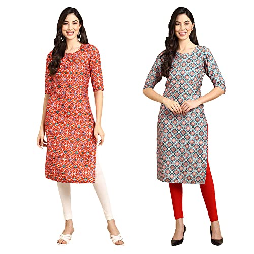 Image of Pinkmint Designer Woman's Crepe Multicolored Straight Kurta [A-355-330]
