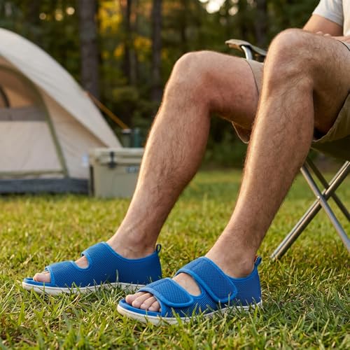 Image of WALKFUN Men's Slippers with Arch Support, Adjustable Open Toe Shoes for Men, Diabetic Sandals with Memory Foam for Plantar Fasciitis