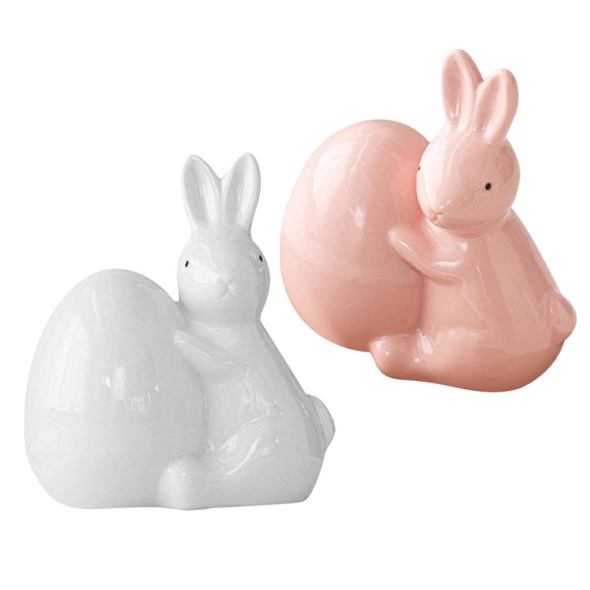 TOYANDONA 2 Pezzi Statua di Coniglio Pasquale in Ceramica Uovo Decorativo, Ornamento da Tavolo Primaverile per Decorazioni di Pasqua e Arredamento Domestico Elegante