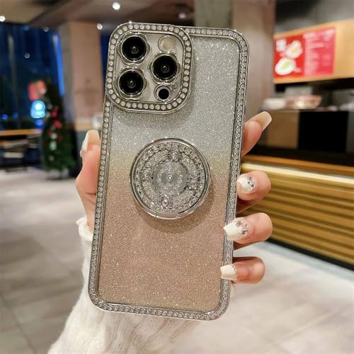 Coque iPhone 15 Pro support dégradé paillettes antichoc diamant couverture or JBSF