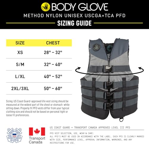 Image of Body Glove Method Nylon U.S. Coast Guard Approved Life Jacket PFD-Black-L /XL