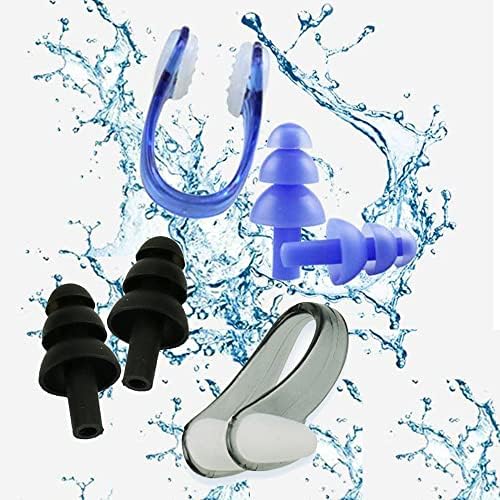 2 Pack Swimming Nose Clip and Earplugs Sets Waterproof Silicone Nose Clip Protector Beginners Swim Nose Training Protector with Box for Adult Child Women Men Swimming Water Sports Pool