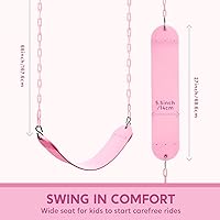 Vista 2 de TURFEE Asiento de columpio resistente color rosa con cadena de 66 pulgadas, accesorio de repuesto para columpio con mosquetones para juegos al aire