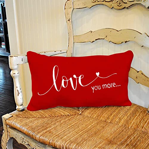 Geeory Valentines Day Pillow Cover 12X20 Inch Farmhouse Valentines Day Decor For Home Red Love You More Valentine Pillows Decorative Throw Pillows Valentines Day Decorations #TOP1