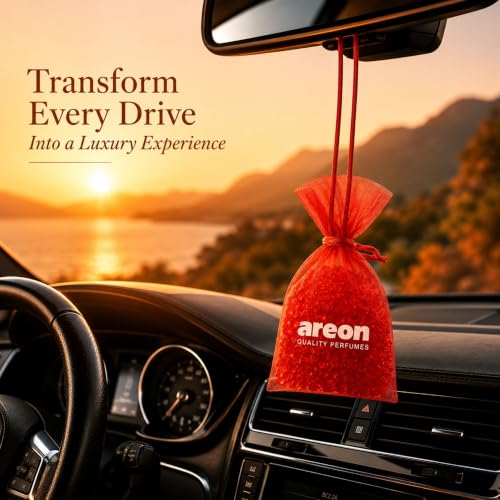 Image of AREON Pearls Peach Hanging Air Freshener, Quality Perfume Pack 3 | Long Lasting Fragrance - Premium Quality Perfume - Eliminates Unpleasant Odors - Ideal for Car - Home - Office - Wardrobe