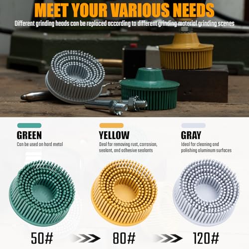 Image of 2 Inch Bristle Disc, 3 Pieces Bristle Disc Grade - 120# 80# 50# Grit Abrasive Coating Removal Disc for Metal with 1 /4 Inch Shank Attachment