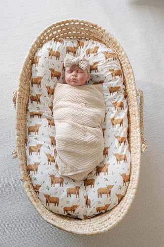 Image of Little Jump 2 Pack Baby Lounger Cover, Stretchy and Soft Newborn Lounger Cover, Infant Lounger Slipcover for Boys Girls, Covers Only Western Highland Cows (Neutal Highland Cows)