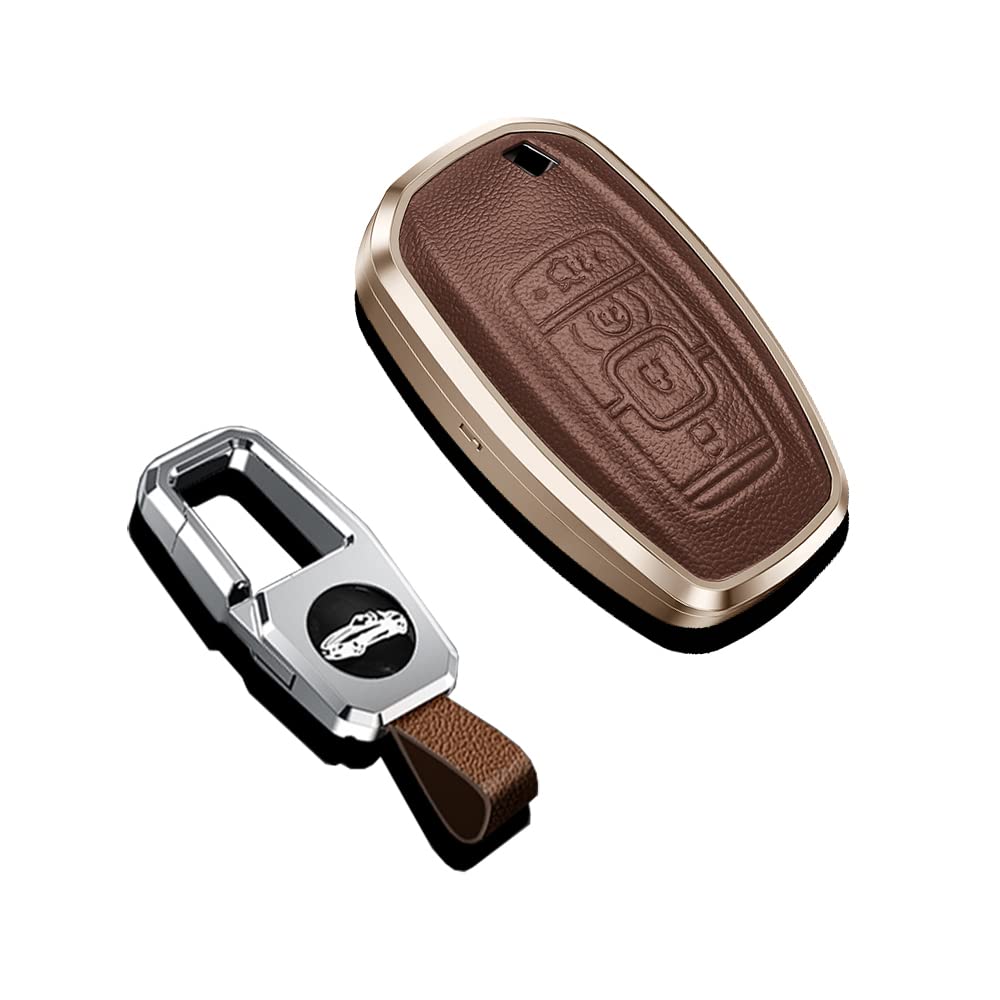 SANRILY 4 Button Key Fob Cover for Lincoln Continental MKC MKZ 2019 2018 2017 Navigator Aviator 2021 Keyless Entry Keychain Holder Full Protection Leather Key Fob Case Brown
