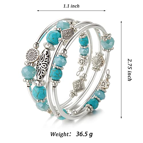Fulu Autumn Stackable Beaded Bracelets For Women Boho Wrap Silver Bracelet Layered Fashion Jewelry Gifts For Her (Turquoise 2) #TOP5