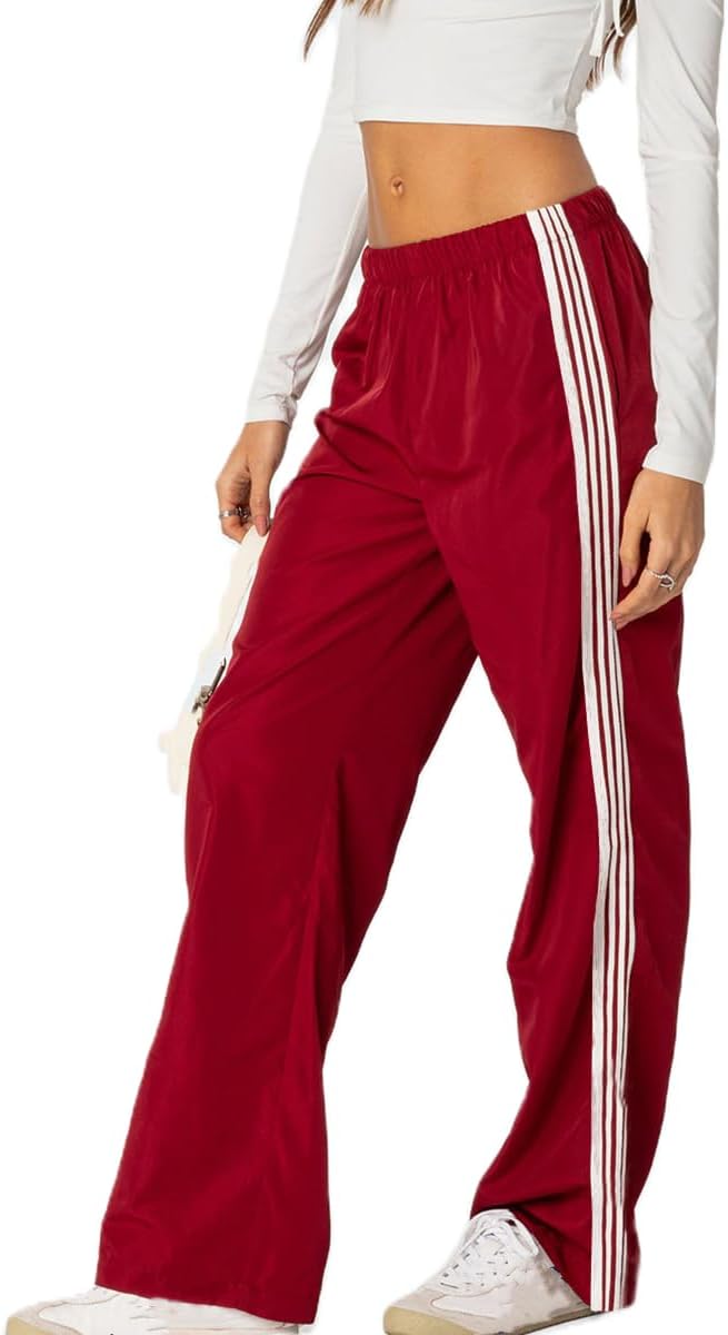 Fernvia Womens Parachute Pants Wide Leg Baggy Y2K Elastic Waist Jogger Sweatpants Track Pants Streetwear