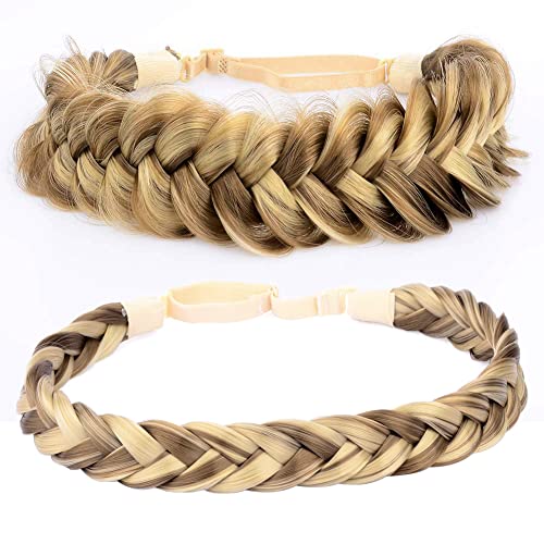 Diguan Messy Wide 2 Strands Fishtail Synthetic Hair Braided Headband Hairpiece For Women Girls Beauty Brides Hair Accessory Combination (Highlighted) #TOP9
