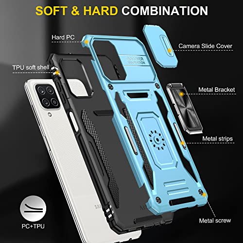 Image of Slide Camera Cover with Ring Holder Mobile Phone Case Cover for Samsung Galaxy A12 / M12 / F12 (Blue)