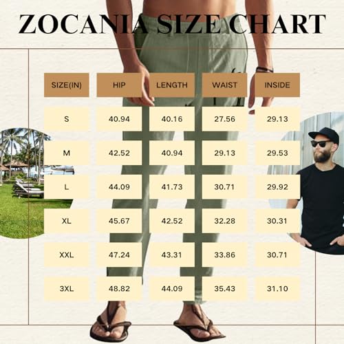 Men’s Linen Pants Summer Drawstring Elastic Waist Trousers Hawaiian Tree Print Wide Leg Casual Pants with Pockets2