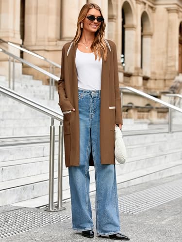 Simplee Women's Open Front Fall Cardigan Sweater Oversized Lapel Coatigan Knit Long Outwear Coat with Pockets3