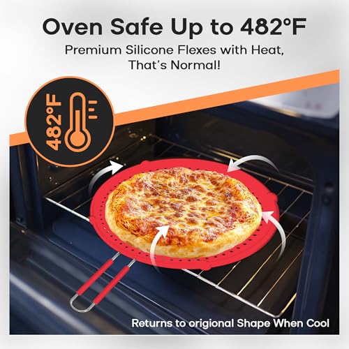 Image of Beckon Ware 11-Inch Splatter Screen for Frying Pan, Silicone, USA Brand | grease splatter guard, Fits 9-11 inch pans, Red, Helps contain cooking grease and oven safe