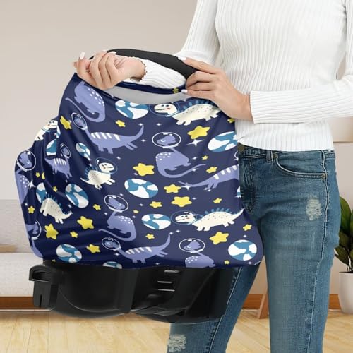Image of Dinosaur Car Seat Cover for Baby Carseat - Infant Car Seat Cover for Sun - Breathable Nursing Cover Up for Breastfeeding, Lightweight Car Seat Canopy