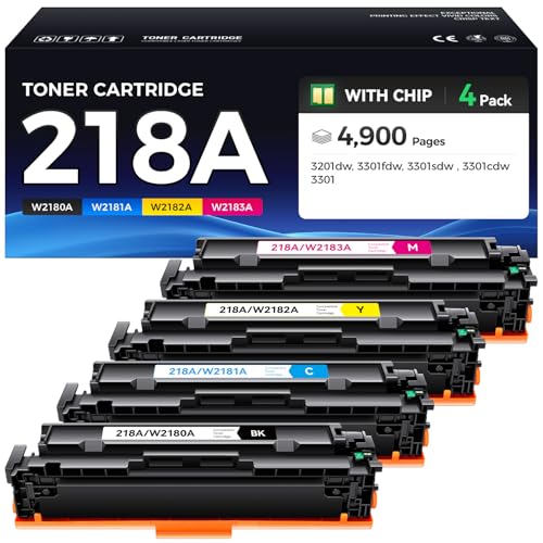 Image of 218A Toner Cartridges Set with Chip 4-Pack 3301fdw Replacement for HP 218A W2180A W2181A W2182A W2183A 218X W2180X Compatible with HP Color LaserJet Pro MFP 3301cdw 3301sdw 3201dw Printers Ink Black