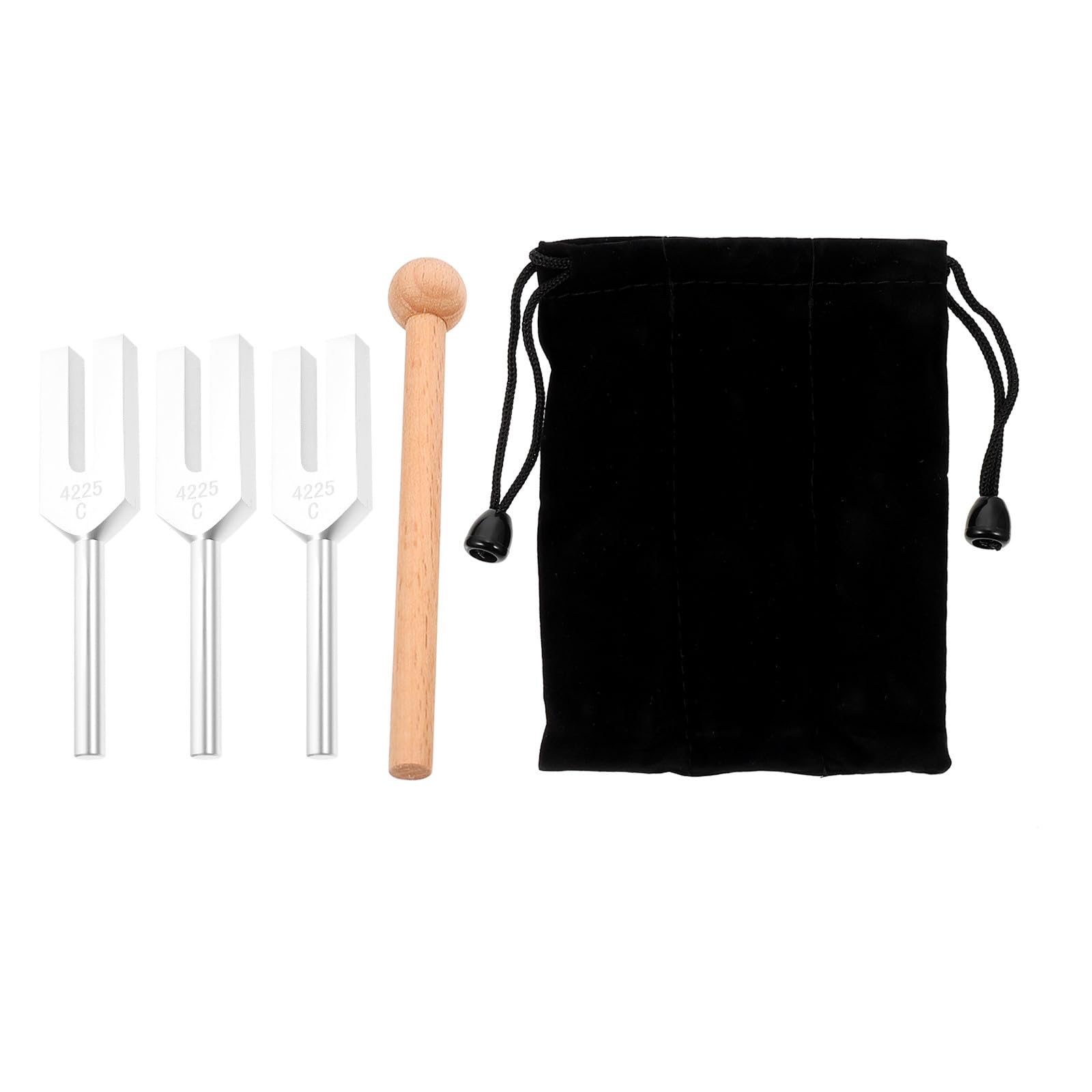 VICASKY Set di 5 Diapason Accessori Musicali in Lega di Alluminio Argento con Martello e Borsa per Chakra e Test di Conduzione Ossea per Chitarra e Ossa
