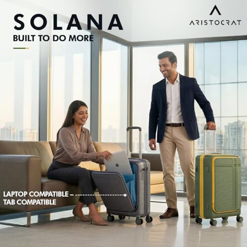 Image of Aristocrat Solana Set of 3 Trolley Bag 53, 65 & 75cm | S+M+L | Hard Luggage | 8-Wheel Suitcase with Laptop Compartment | TSA Lock with Anti-Theft Zipper | 3 Years International Warranty (Green)