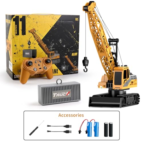 Image of Dwi Dowellin Remote Control Crawler Crane for Boys,11-Channel 2.4GHz RC Construction Crane Toy for Kids Age 3 4-7 8 9 10 Year Old