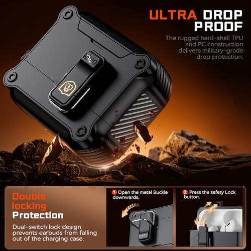 Image of Inesore for AirPods AirPods Pro 1st /2nd Case with Secure Lock (Black) | Phone Stand Design,Compatible with MagSafe,Automatic Snap Switch Secure Cover with Cleaner Kit & Keychain