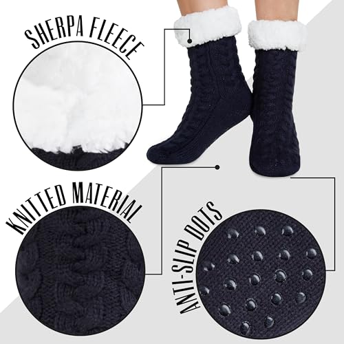Cozy Slipper Socks for Women & Teenagers, Non Slip Sherpa Lined Warm Bed Socks - Gifts for Her3