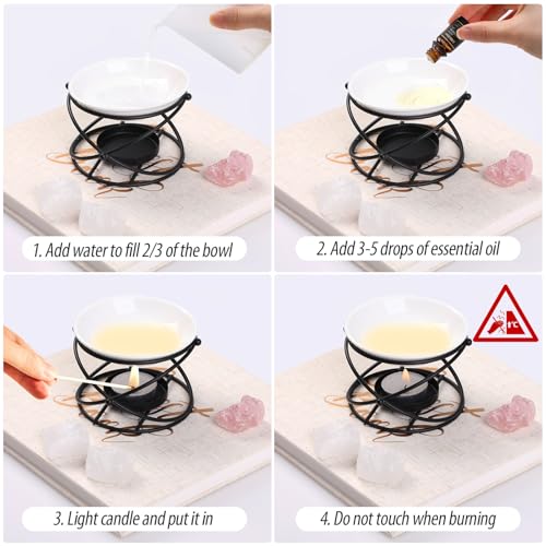 Bighan Metal Essential Oil Burner Wax Melt Burner Diffuser, Tea Light Candle Holder Aroma Diffuser Home Bedroom Decor, Round Black - Cosy Home Interiors Bighan Metal Essential Oil Burner Wax Melt Burner Diffuser, Tea Light Candle Holder Aroma Diffuser Home Bedroom Decor, Round Black - Image 3