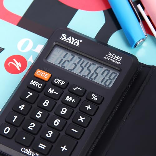 Image of Saya Portable Calculator with Flip Cover | 8-Digit LCD Display | Compact & Lightweight Design | Ergonomic Rubber Keys | Ideal for Students, Office Workers, Business & Everyday Use | 1 Year Warranty