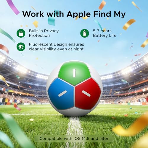 Image of UGREEN FineTrack2 Air Tracker Tags (iOS Only),Soccer-Shaped Key Finder Compatible with Apple Find My,7-Year Battery Life Bluetooth Tracker for Bags and More,Tri-Color