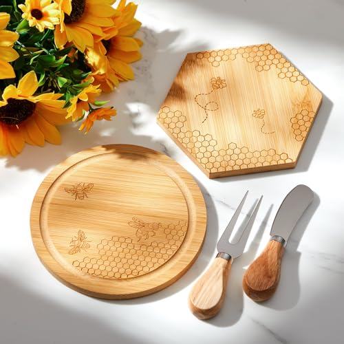 Set tabla de cortar redonda de madera estilo panal miniatura 3