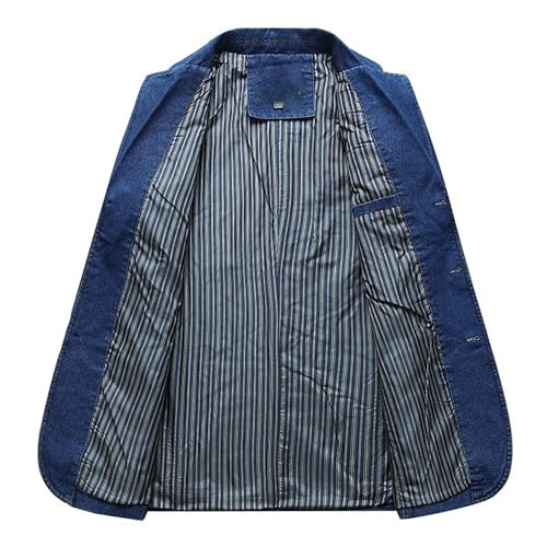 Mens Button Up Relaxed Fit Denim Suit Casual Dress Coat Colothes with Pockets Formal Office Lawyer Work Blazer (Dark Blue,3X-Large)2