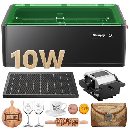 Gluwphy Laser Engraver Machine 10000mW(10W) Enclosed Diode Laser Cutter for Beginner, Class 1 Safety Laser Engraving Machine for Wood, Metal, Acrylic, with Air Assist, Honeycomb, Air Filter, Black