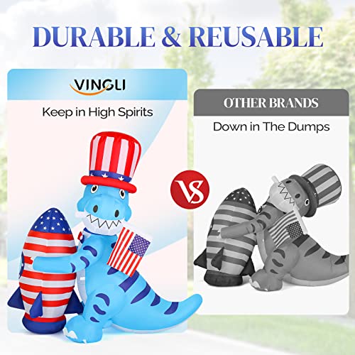 Vingli 5Ft Patriotic Independence Day 4Th Of July Inflatable Dinosaur Holding Rocket, Led Blow Up Lighted Decoration For Yard, Garden, Lawn, Home, Party, Indoor Outdoor Holiday Décor … #TOP1