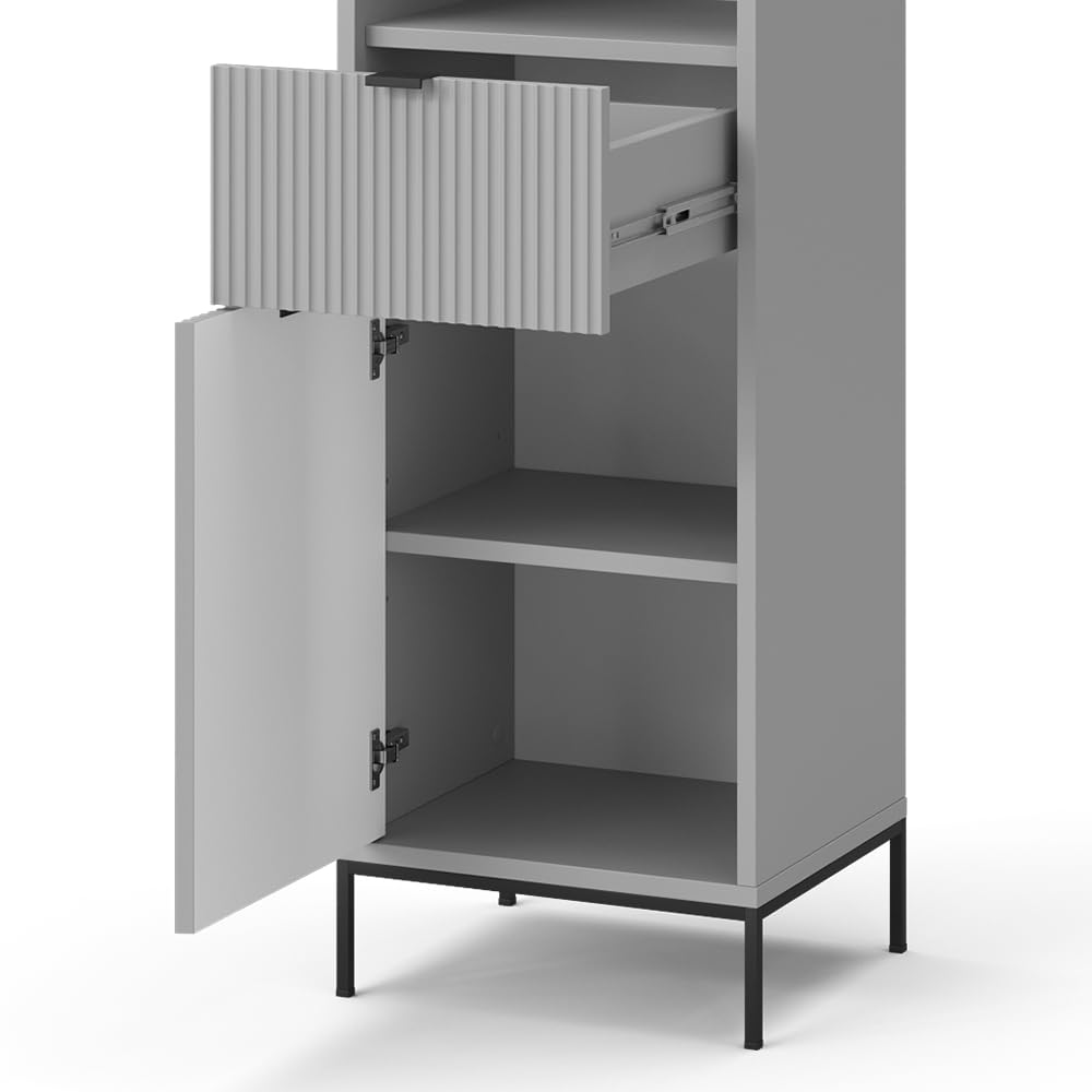 Vicco Badschrank Eliza, Grau, 40 x 190 cm | mit Türen, und Schublade, zur Aufbewahrung von Badutensilien und kombinierbar mit Eliza-Reihe