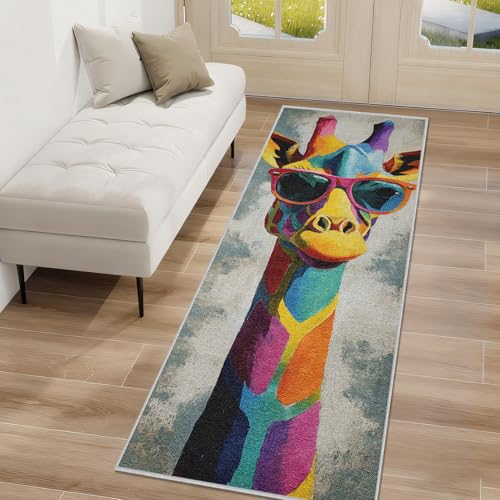 Générique Tapis de Couloir Girafe Cartoon, Tapis Couloir Antidérapant Animal Mignon, Poils Courts Doux Lavable en Machine pour Passage Entrée Décoration...