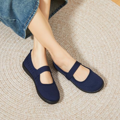 Image of Waluzs Wide Toe Box Flats Shoes Women Knit Ballet Flats Mary Jane Dress Flat Wide Width Walking Shoes Slip-on with Strap