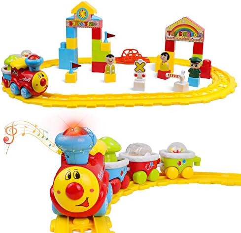 DeXop Baby Toys Train Set-Musical Electric Train with Tracks Building Blocks-Toddler Train Educational Preschool Learning Gift for 12 18 Month 1 2 3 4 5 Year Old Boys Girls-Cars Toy for Kids Birthday