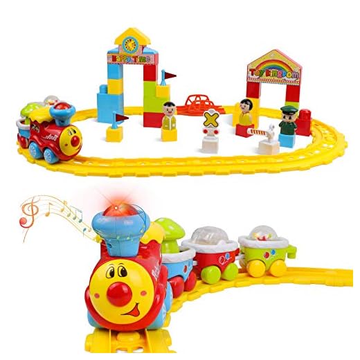 DeXop Baby Toys Train Set-Musical Electric Train with Tracks Building Blocks-Toddler Train Educational Preschool Learning Gift for 12 18 Month 1 2 3 4 5 Year Old Boys Girls-Cars Toy for Kids Birthday