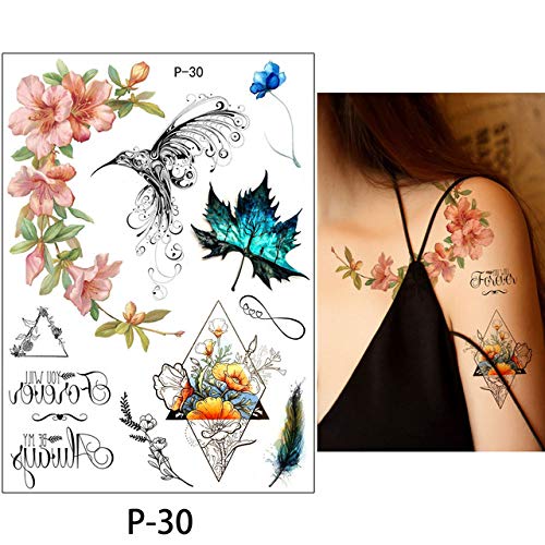 adgkitb 3 Piezas Flor pájaro calcomanía Falso Mujeres Hombres DIY Arte Tatuaje diseño Mariposa árbol Rama Vivo Tatuaje Temporal Pegatina P-30 14.8x21 cm