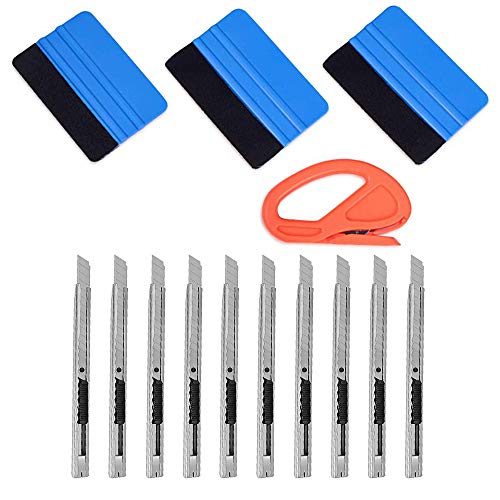 Huture 14pcs Wrapping Folder Tool Squeegee Set Vehicle Window Tint Application Tools Kit Car Zippy Vinyl Cutter Knife Utility Knife and Blades for Installing Contact Paper Self-Adhesive Film