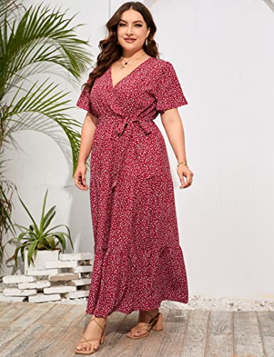 Image of ShopWonder Womens Plus Size V Neck Wrap Maxi Dress High Waist Ruffle Summer Casual Dress with Belt