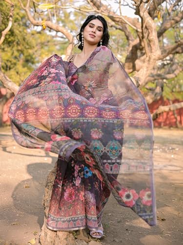 Image of MIRCHI FASHION Saree for Woman Organza Floral Printed | Lightweight Elegant Traditional Sari with Matching Blouse Piece