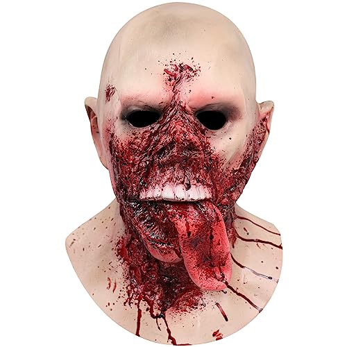 LUNROUG 3D Big Mouth Horror Zombie Mask, Scary Realistic Halloween Cosplay Mask, Creepy Masquerade Party Costume Accessories