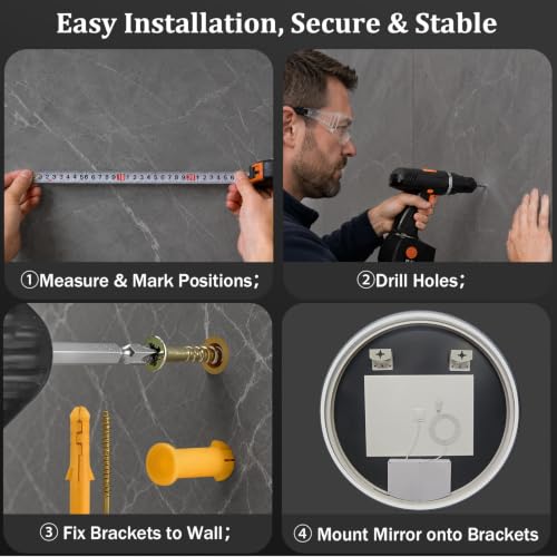 Round LED Bathroom Mirror, 24 Inch, HD Shatterproof Tempered Glass - image 9